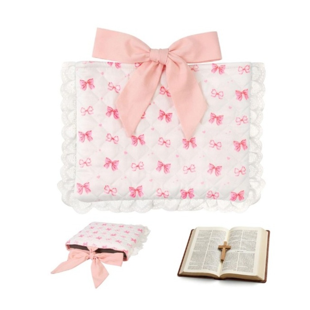 Bible Sleeve Women OS- Pink Quilted Bow Lace Trim Padded Protector NIB